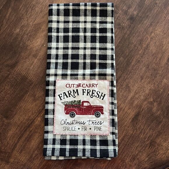 Christmas Farmhouse Barn and Red Pickup Truck Cork Coasters and Towel (new) - Picture 8 of 11